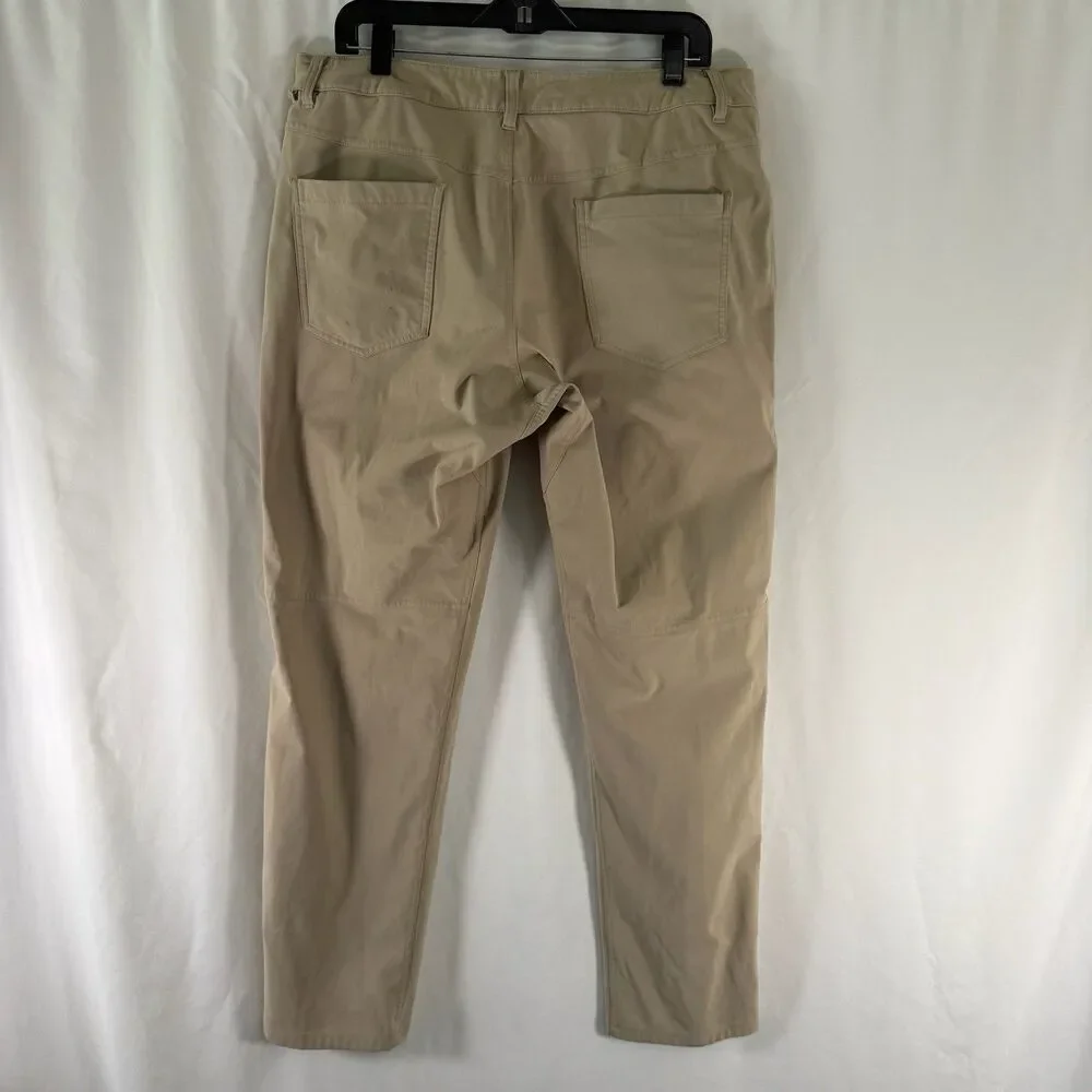 Lululemon ABC Pants Men's 36 Khaki Brown Chino Flat Front Tech Fit Button Zip